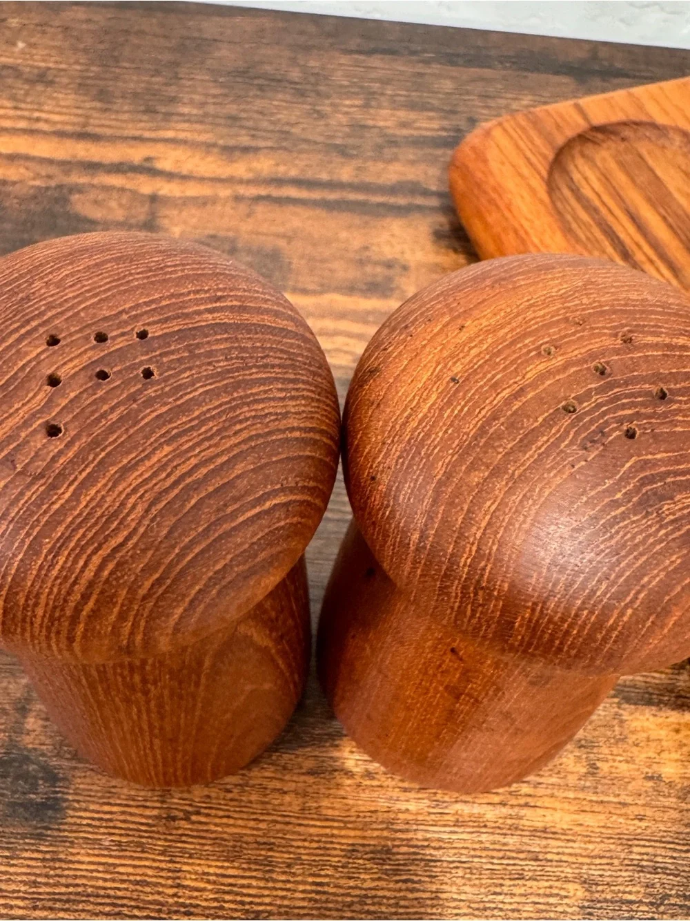 Goodwood Genuine Teak Wood Salt & Pepper Shakers with Napkin Holder Mid Century